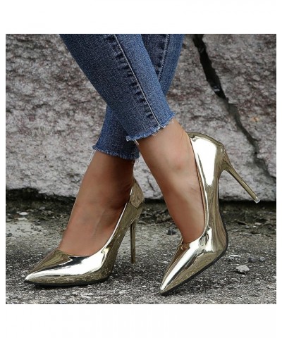 Pointed Single Thin Color Heels Fashion Slip On Toe Women Casual Work Solid Shoes Sandals For Wide Feet Gold $12.44 Sandals