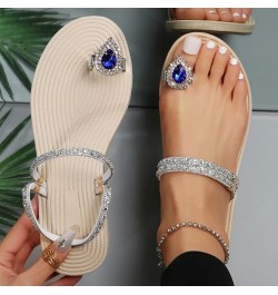 Tie Sandals for Women Flat Women Slippers Flat Toe Slippers Rhinestone Slippers Fashion Beach Sandals (Red, 7.5) 7 Blue $17.8...