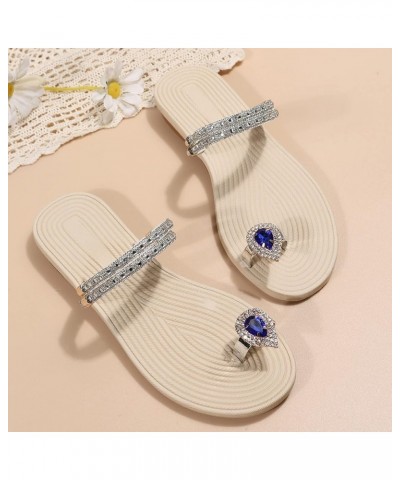 Tie Sandals for Women Flat Women Slippers Flat Toe Slippers Rhinestone Slippers Fashion Beach Sandals (Red, 7.5) 7 Blue $17.8...