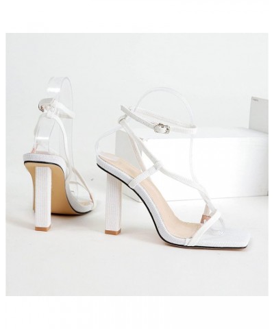 Fashion Thin Ankle Strap Heeled Sandals for Women Open Toe Strappy Chunky High Heels Evening Prom Dress Shoes White $24.28 Sa...