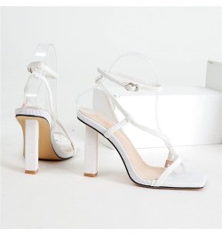 Fashion Thin Ankle Strap Heeled Sandals for Women Open Toe Strappy Chunky High Heels Evening Prom Dress Shoes White $24.28 Sa...