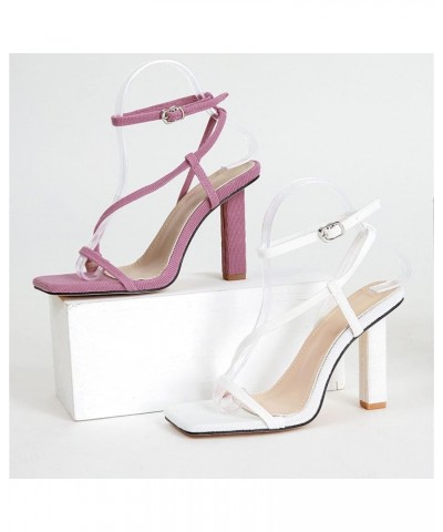 Fashion Thin Ankle Strap Heeled Sandals for Women Open Toe Strappy Chunky High Heels Evening Prom Dress Shoes White $24.28 Sa...