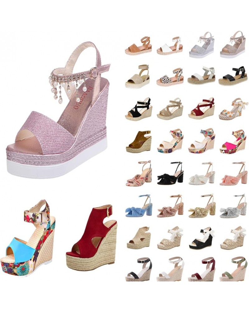 Wedge Platform Sandals for Women, Buckle Ankle Strappy Open Toe Espadrilles Sandals Bohemia Beaded Comfort Beach Sandals D001...