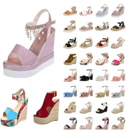 Wedge Platform Sandals for Women, Buckle Ankle Strappy Open Toe Espadrilles Sandals Bohemia Beaded Comfort Beach Sandals D001...