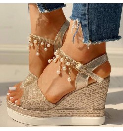 Wedge Platform Sandals for Women, Buckle Ankle Strappy Open Toe Espadrilles Sandals Bohemia Beaded Comfort Beach Sandals D001...