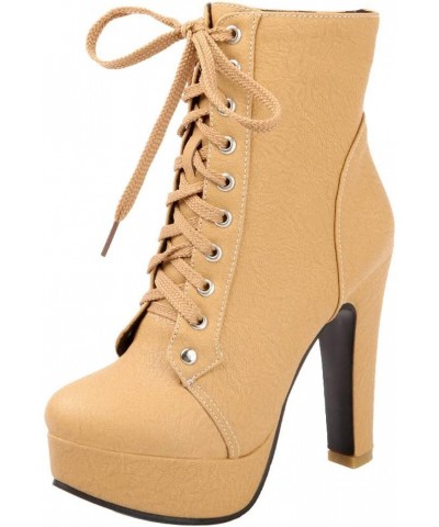 Womens Platform Chelsea Ankle Boots High Chunky Heeled Booties Apricot $28.90 Boots