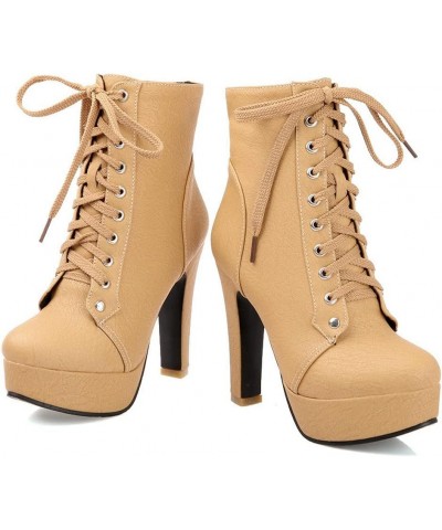 Womens Platform Chelsea Ankle Boots High Chunky Heeled Booties Apricot $28.90 Boots