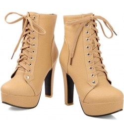 Womens Platform Chelsea Ankle Boots High Chunky Heeled Booties Apricot $28.90 Boots