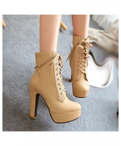 Womens Platform Chelsea Ankle Boots High Chunky Heeled Booties Apricot $28.90 Boots