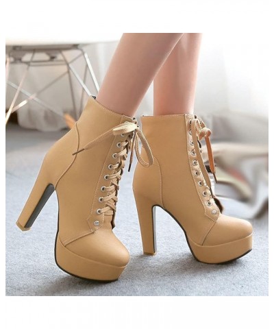 Womens Platform Chelsea Ankle Boots High Chunky Heeled Booties Apricot $28.90 Boots