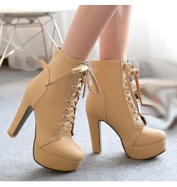 Womens Platform Chelsea Ankle Boots High Chunky Heeled Booties Apricot $28.90 Boots