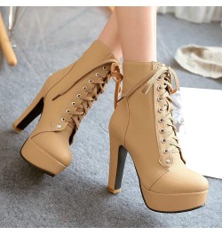 Womens Platform Chelsea Ankle Boots High Chunky Heeled Booties Apricot $28.90 Boots