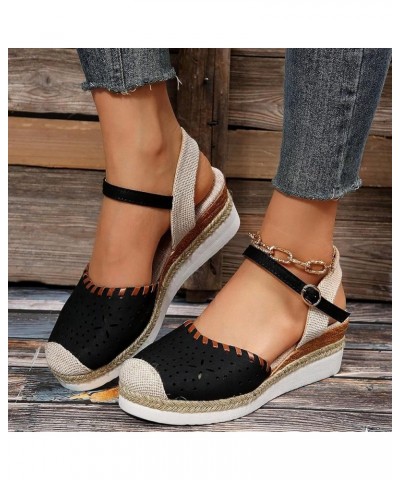 Platform Wedge Sandals for Women,Espadrille Sandals for Women Summer Dressy 2024 Closed Toe Ankle Strap Wedge Heels Sandals C...