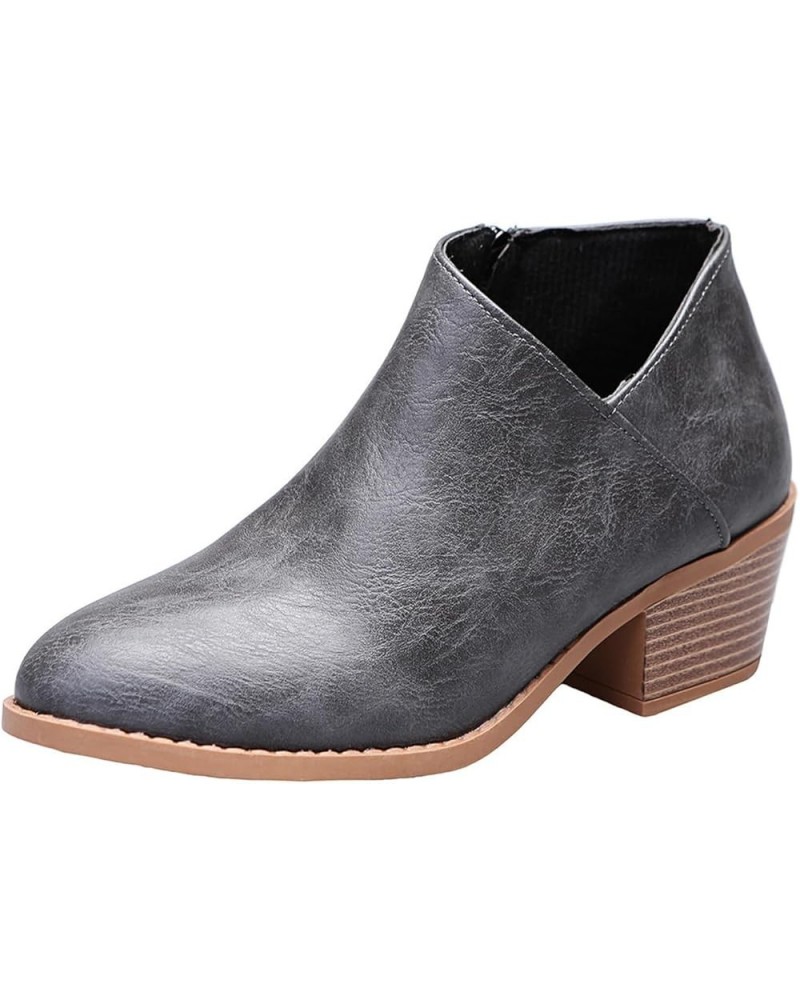 Fall Boots For Women 2023 Casual Chunky Heel Ankle Booties Side Zipper Fashion Cowboy Cowgirl Western Boots Grey $22.67 Outdo...