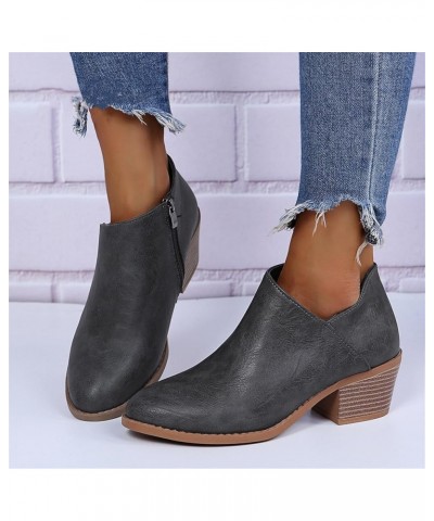 Fall Boots For Women 2023 Casual Chunky Heel Ankle Booties Side Zipper Fashion Cowboy Cowgirl Western Boots Grey $22.67 Outdo...