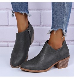 Fall Boots For Women 2023 Casual Chunky Heel Ankle Booties Side Zipper Fashion Cowboy Cowgirl Western Boots Grey $22.67 Outdo...