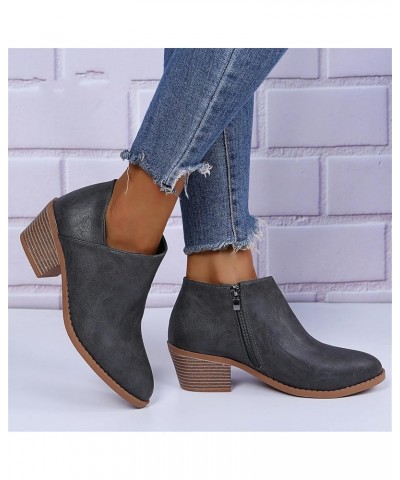 Fall Boots For Women 2023 Casual Chunky Heel Ankle Booties Side Zipper Fashion Cowboy Cowgirl Western Boots Grey $22.67 Outdo...