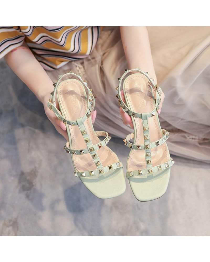 Sandals Women 2021 Summer Fashion Roman Rivet Women's Sandals Mid-Heel Thick Heel Fashion Sandals Green 5 Green $40.21 Athlet...