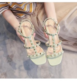 Sandals Women 2021 Summer Fashion Roman Rivet Women's Sandals Mid-Heel Thick Heel Fashion Sandals Green 5 Green $40.21 Athlet...