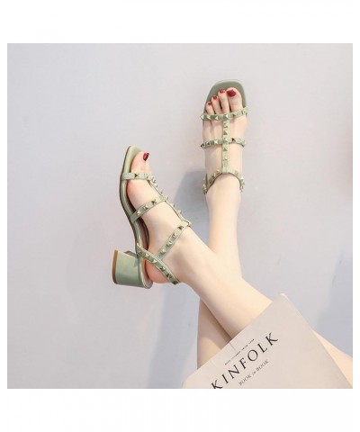 Sandals Women 2021 Summer Fashion Roman Rivet Women's Sandals Mid-Heel Thick Heel Fashion Sandals Green 5 Green $40.21 Athlet...