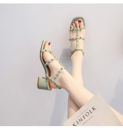 Sandals Women 2021 Summer Fashion Roman Rivet Women's Sandals Mid-Heel Thick Heel Fashion Sandals Green 5 Green $40.21 Athlet...