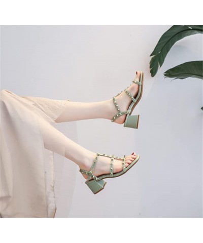 Sandals Women 2021 Summer Fashion Roman Rivet Women's Sandals Mid-Heel Thick Heel Fashion Sandals Green 5 Green $40.21 Athlet...