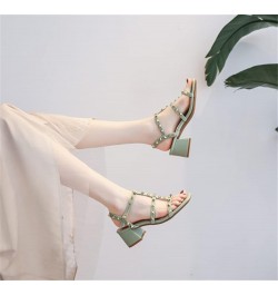 Sandals Women 2021 Summer Fashion Roman Rivet Women's Sandals Mid-Heel Thick Heel Fashion Sandals Green 5 Green $40.21 Athlet...