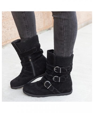 Combat Boots Womens Retro Wool Sock Shoes Long Thick Heel Mid Calf Boots Shoes Women's Ankle Boots & Booties Black 8.5 $14.50...