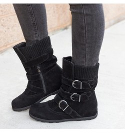 Combat Boots Womens Retro Wool Sock Shoes Long Thick Heel Mid Calf Boots Shoes Women's Ankle Boots & Booties Black 8.5 $14.50...