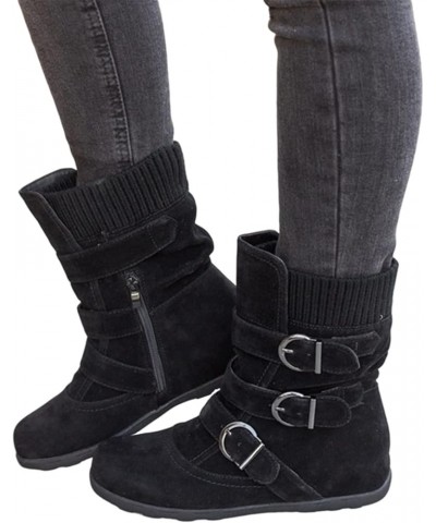 Combat Boots Womens Retro Wool Sock Shoes Long Thick Heel Mid Calf Boots Shoes Women's Ankle Boots & Booties Black 8.5 $14.50...