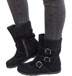 Combat Boots Womens Retro Wool Sock Shoes Long Thick Heel Mid Calf Boots Shoes Women's Ankle Boots & Booties Black 8.5 $14.50...