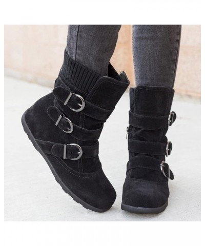 Combat Boots Womens Retro Wool Sock Shoes Long Thick Heel Mid Calf Boots Shoes Women's Ankle Boots & Booties Black 8.5 $14.50...