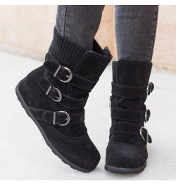 Combat Boots Womens Retro Wool Sock Shoes Long Thick Heel Mid Calf Boots Shoes Women's Ankle Boots & Booties Black 8.5 $14.50...