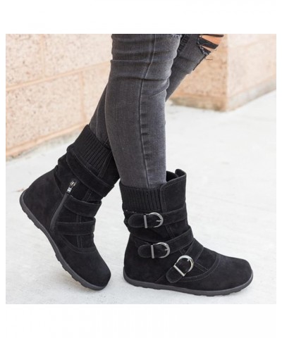 Combat Boots Womens Retro Wool Sock Shoes Long Thick Heel Mid Calf Boots Shoes Women's Ankle Boots & Booties Black 8.5 $14.50...