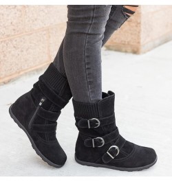 Combat Boots Womens Retro Wool Sock Shoes Long Thick Heel Mid Calf Boots Shoes Women's Ankle Boots & Booties Black 8.5 $14.50...