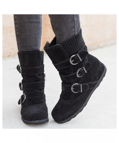 Combat Boots Womens Retro Wool Sock Shoes Long Thick Heel Mid Calf Boots Shoes Women's Ankle Boots & Booties Black 8.5 $14.50...