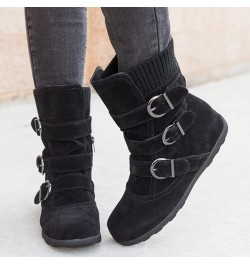 Combat Boots Womens Retro Wool Sock Shoes Long Thick Heel Mid Calf Boots Shoes Women's Ankle Boots & Booties Black 8.5 $14.50...