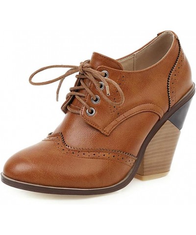 Women's Wingtip Oxfords Shoes High Wedge Heel Pumps Platform Lace-up Brogue Shoes Yellow $26.20 Oxfords