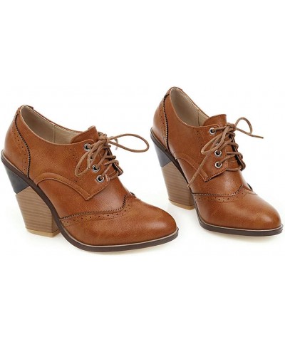 Women's Wingtip Oxfords Shoes High Wedge Heel Pumps Platform Lace-up Brogue Shoes Yellow $26.20 Oxfords