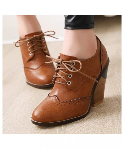 Women's Wingtip Oxfords Shoes High Wedge Heel Pumps Platform Lace-up Brogue Shoes Yellow $26.20 Oxfords