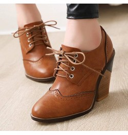 Women's Wingtip Oxfords Shoes High Wedge Heel Pumps Platform Lace-up Brogue Shoes Yellow $26.20 Oxfords