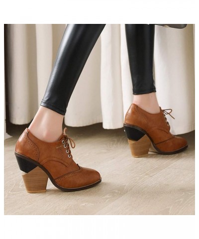 Women's Wingtip Oxfords Shoes High Wedge Heel Pumps Platform Lace-up Brogue Shoes Yellow $26.20 Oxfords