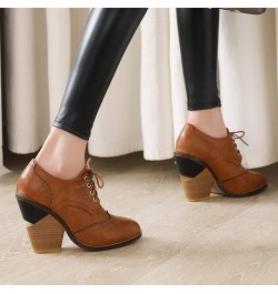 Women's Wingtip Oxfords Shoes High Wedge Heel Pumps Platform Lace-up Brogue Shoes Yellow $26.20 Oxfords