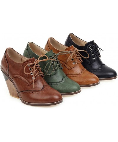 Women's Wingtip Oxfords Shoes High Wedge Heel Pumps Platform Lace-up Brogue Shoes Yellow $26.20 Oxfords