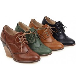 Women's Wingtip Oxfords Shoes High Wedge Heel Pumps Platform Lace-up Brogue Shoes Yellow $26.20 Oxfords