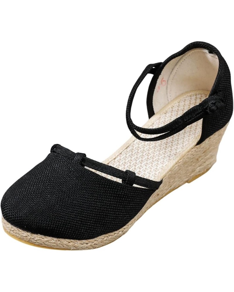 Comfortable Wedge Sandals for Women Summer Slope Heel Sandals Women Versatile Fashion Breathable Buckle Strap Foam S Black $1...