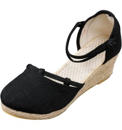 Comfortable Wedge Sandals for Women Summer Slope Heel Sandals Women Versatile Fashion Breathable Buckle Strap Foam S Black $1...