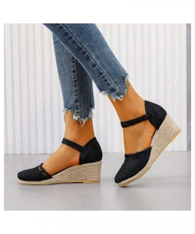 Comfortable Wedge Sandals for Women Summer Slope Heel Sandals Women Versatile Fashion Breathable Buckle Strap Foam S Black $1...