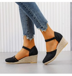 Comfortable Wedge Sandals for Women Summer Slope Heel Sandals Women Versatile Fashion Breathable Buckle Strap Foam S Black $1...