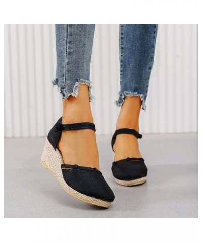 Comfortable Wedge Sandals for Women Summer Slope Heel Sandals Women Versatile Fashion Breathable Buckle Strap Foam S Black $1...